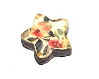 Ceramic Flower Focal Bead Handmade Pottery Beads 18mm PP7-2
