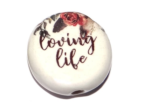 Large Ceramic Quote Focal Bead Handmade Pottery Beads 30mm 1.2" CFB4-2