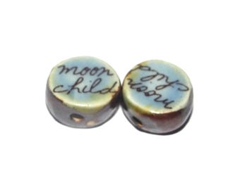 Ceramic Quote Beads Pair Porcelain 15mm CC10-1