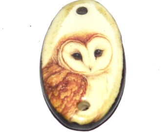 Ceramic Owl Pendant Handmade Focal Porcelain 35mm CC7-3