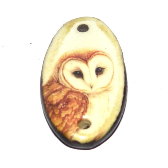 Ceramic Owl Pendant Handmade Focal Porcelain 35mm CC7-3