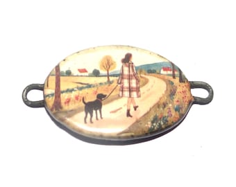 Ceramic Dog Walk Bracelet Bar Cuff Porcelain 30mm CC5-3