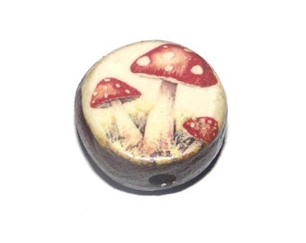 Ceramic Mushroom Focal Bead Handmade Pottery Beads 16mm PP3-1