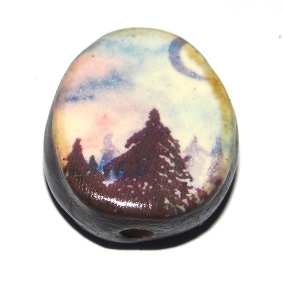 Ceramic Tree Focal Bead Handmade Pottery Beads 24mm PP8-1