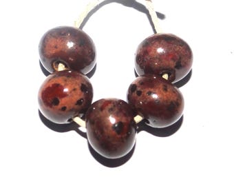 Ceramic Plum Speckled Bead Set Handmade 13mm