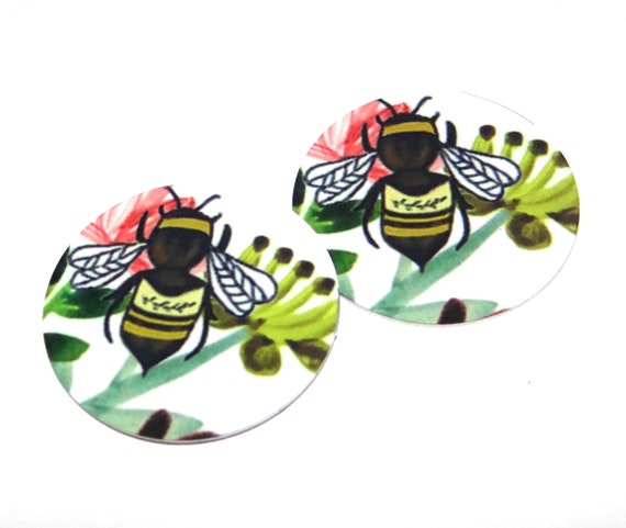 Faux Tin Floral Bee Earring Charms Handmade 1" 25mm MM8-4