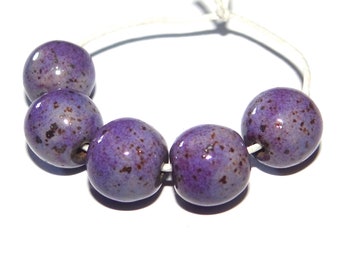 Ceramic Amethyst Purple Speckled Bead Set Handmade 13mm