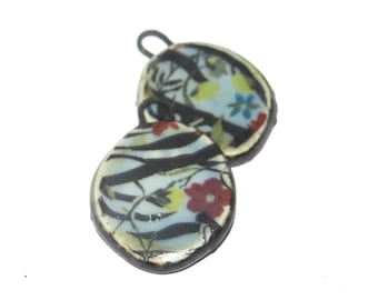 Ceramic Flower Charms Beads Pair Porcelain 25mm CC6-1