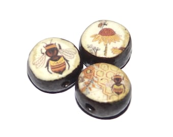 Ceramic Witch Bead Trio Beads Porcelain Handmade 14mm CC8-1