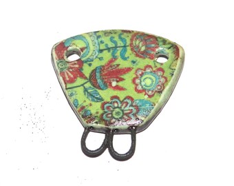 Ceramic Floral Connector Charm Pendant Porcelain Handmade 25mm PP9-4