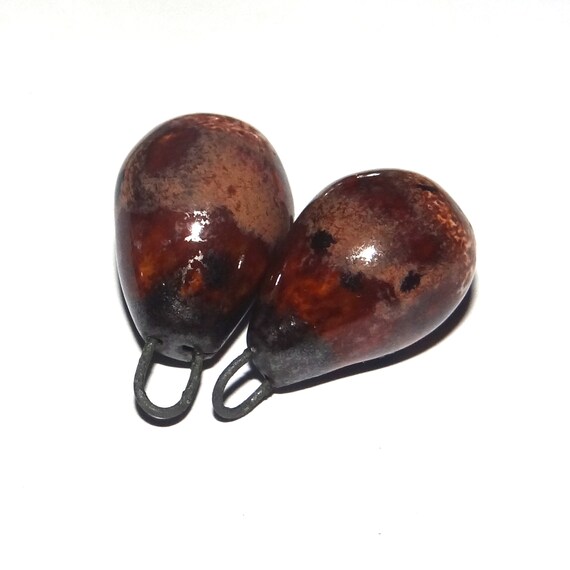 Ceramic Mulberry Drops Earring Charms Pair Beads Handmade Rustic 18mm/0.7" CC1-4