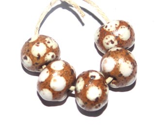 Ceramic White Satin Spotty Speckled Bead Set Handmade 13mm