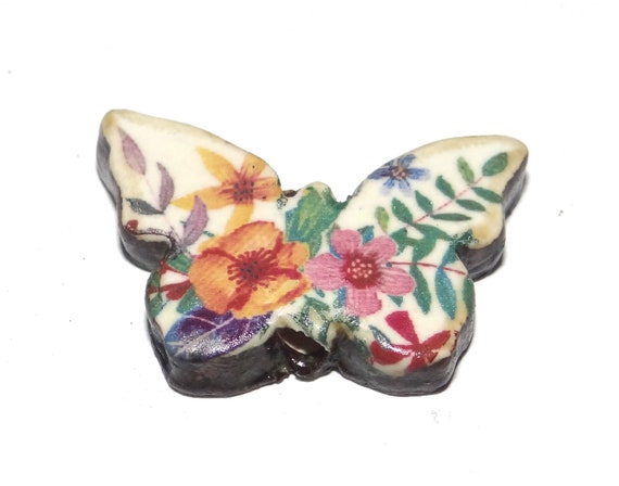 Ceramic Floral Butterfly Focal Bead Handmade Beads 30mm PP7-2