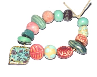Ceramic Bead Set Handmade Porcelain 8-15mm