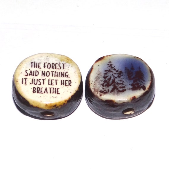 1 Ceramic Double Sided Quote Bead Porcelain Handmade 18mm PP7-1