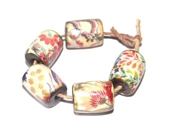 Ceramic Barrel Bead Set Handmade Porcelain 13mm