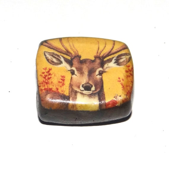 Ceramic Deer Focal Bead Handmade Pottery Beads 20mm PP8-1