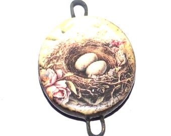 Ceramic Nest Connector Pendant Porcelain Handmade 30mm CC7-3