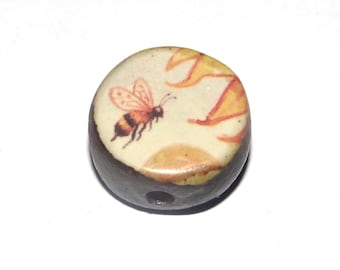 Ceramic Bee Sunflower Focal Bead Handmade Pottery Beads 16mm PP10-4