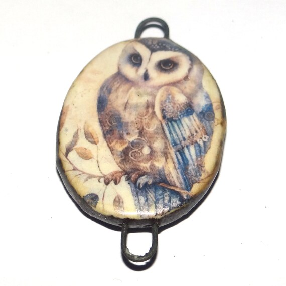 Ceramic Owl Pendant Handmade Focal Porcelain 35mm CC7-4