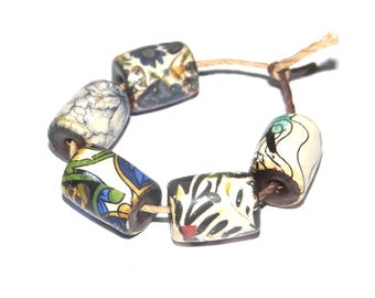 Ceramic Barrel Bead Set Handmade Porcelain 13mm