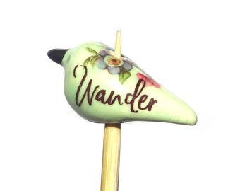 Ceramic Bird Bead Focal Handmade Rustic Floral Quote Word Sculpture Porcelain 30mm