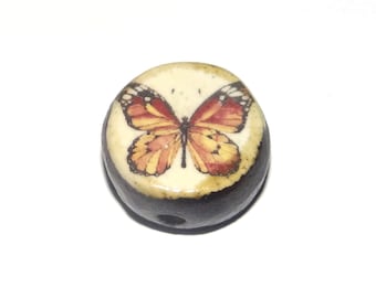 Ceramic Butterfly Focal Bead Handmade Pottery Beads 16-18mm BB2-3