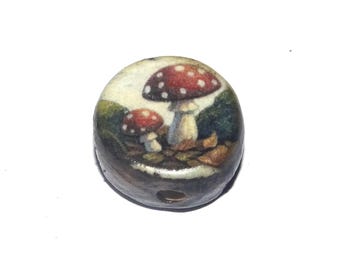 Ceramic Mushroom Focal Bead Handmade Pottery Beads 16mm BB1-2