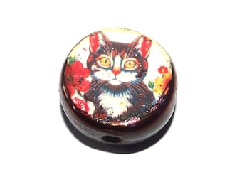 Ceramic Cat Focal Bead Handmade Pottery Beads 17-18mm BB7-2
