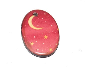 Ceramic Moon Pendant Handmade Focal Porcelain 30mm CC4-2