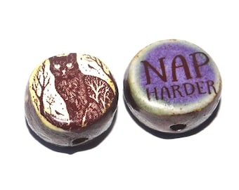 1 Ceramic Double Sided Quote Bead Porcelain Handmade 15mm BB6-4