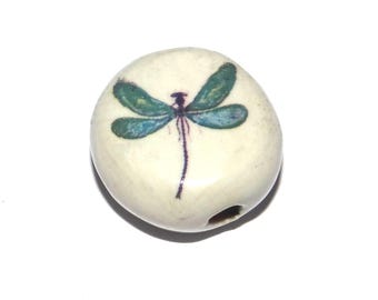 Ceramic Dragonfly Focal Bead Handmade Pottery Beads 17mm PP6-1