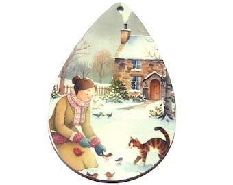 Wooden Christmas Tree Decoration Pendant Handmade 65mm MM1-2