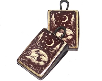 Ceramic Fox Charms Beads Pair Porcelain 21mm CC9-3