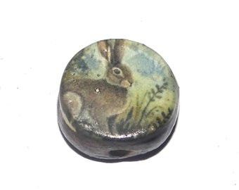 Ceramic Hare Focal Bead Handmade Pottery Beads 16-18mm BB1-3