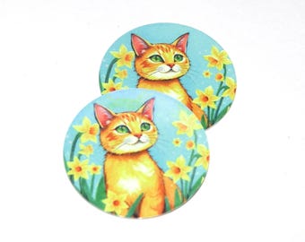 Faux Tin Cat Daffodil Charms Handmade 25mm 1" MM8-3