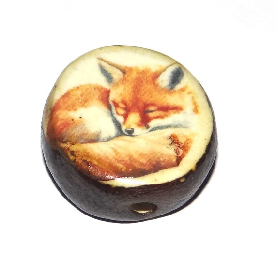 Ceramic Fox Focal Bead Handmade Pottery Beads 20mm PP2-2