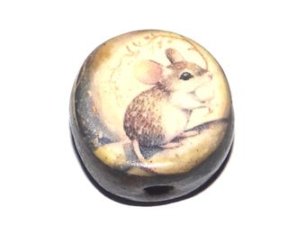 Ceramic Mouse Focal Bead Handmade Pottery Beads 17mm PP7-4