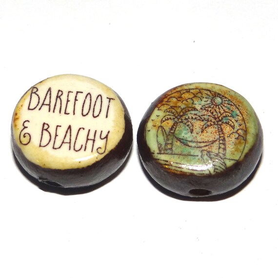 1 Ceramic Double Sided Quote Bead Porcelain Handmade 18mm PP9-4