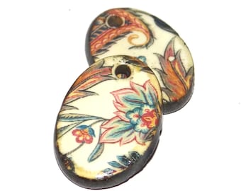 Ceramic Floral Patterned Charms Earring Bead Pair 22mm PP2-2