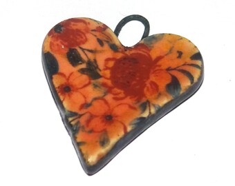 Ceramic Heart Pendant Handmade Focal Porcelain 27mm PP9-3