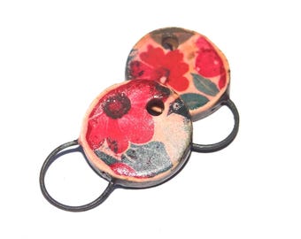 Ceramic Flower Charms Beads Pair Porcelain 22mm CC3-1