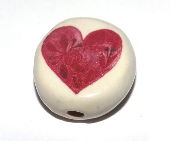 Ceramic Heart Focal Bead Handmade Beads 1" PP4-1