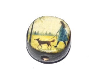 Ceramic Dog Walker Focal Bead Handmade Pottery Beads 16-18mm BB1-3
