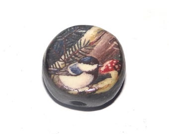 Ceramic Christmas Bird Wreath Focal Bead Handmade Pottery Beads 16mm PP4-1