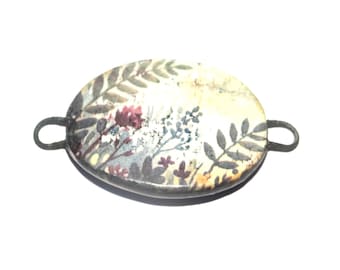 Ceramic Fern Fauna Bracelet Bar Cuff Porcelain 30mm CC6-4