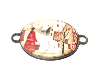 Ceramic Snowy Walk Bracelet Bar Cuff Porcelain 35mm CC6-4