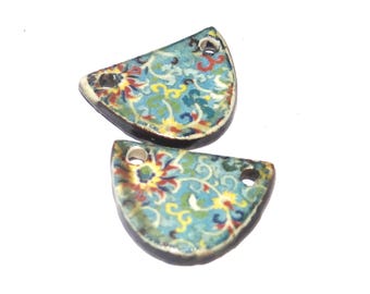 Ceramic Flower Charms Beads Pair Porcelain 20x15mm CC6-1