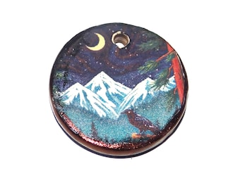 Ceramic Mountain Pendant Handmade Focal Porcelain 25mm CC7-1