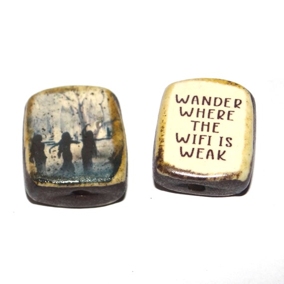 1 Ceramic Double Sided Quote Bead Porcelain Handmade  20mm PP4-2